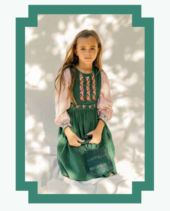 Amelie Pinafore- Moss Green